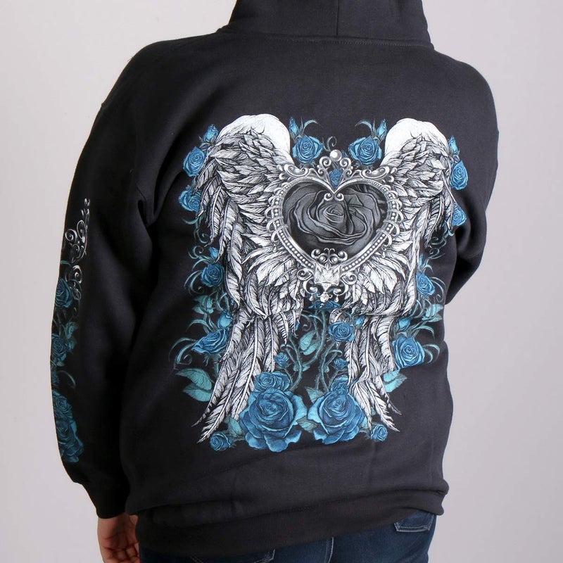 Hot Leathers womens Motorcycle GLZ4345 Women's Angel Roses Zip Up Hoodie Shirt, Black, Large US - Image 5